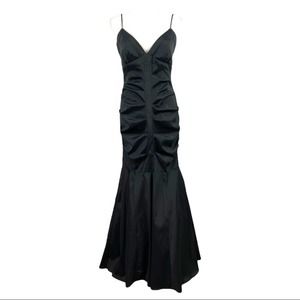 Xscape Black Taffeta Ruched Mermaid Long Gown Dress Size 10